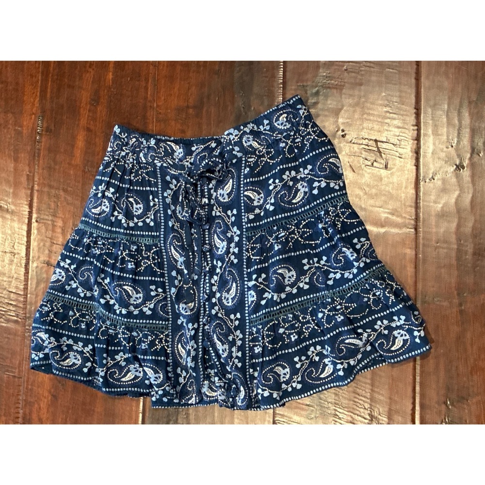 Francesca's Blue Rain Skirt Womens Medium Mini 26P58FQ052 Blue Paisley Boho